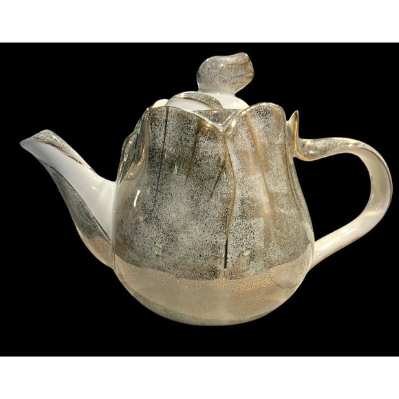 Vintage Bombay Company Ethereal Rose Porcelain Tea Pot Sugar Dish Speckled Metal - Picture 2 of 16